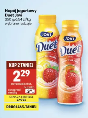 Napój jogurtowy Duet Jovi banan-truskawka promocja w Delikatesy Centrum