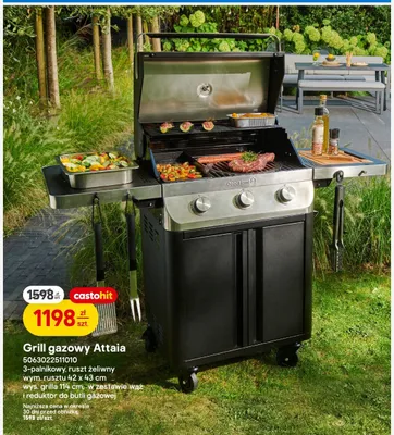 Grill gazowy Attaia 3-palnikowy ruszt żeliwny wym. rusztu 42x43cm wys. grilla 114cm w zestawie wąż i reduktor do butli gazowej promocja w Castorama