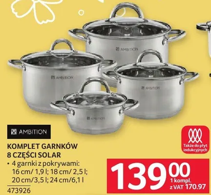 Komplet garnków 8 części Solar promocja w Selgros