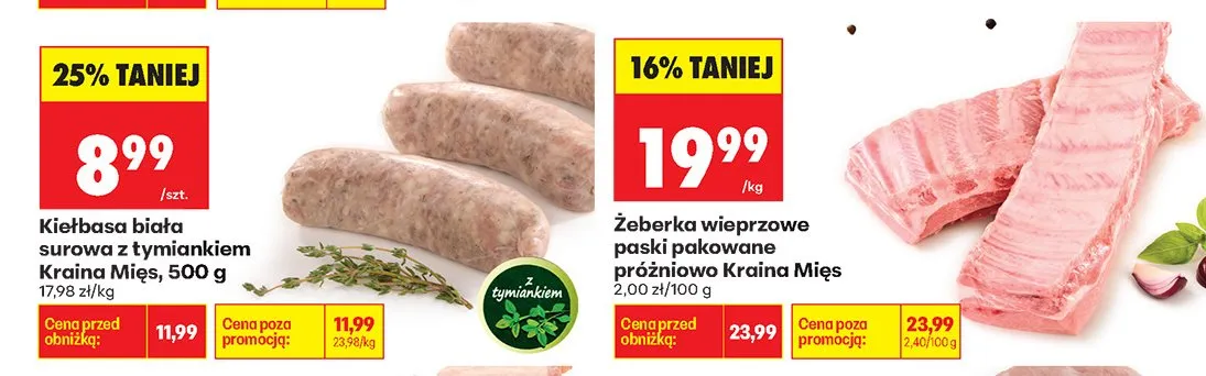 Kiełbasa biała surowa z tymiankiem promocja w Biedronka