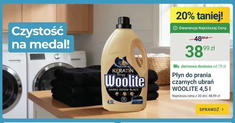 Płyn do prania czarnych ubrań Woolite Keratin Therapy promocja w ERLI