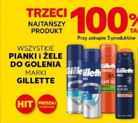 Wszytskie pianki i żele do golenia marki Gillette TRZECI -100% promocja w Kaufland