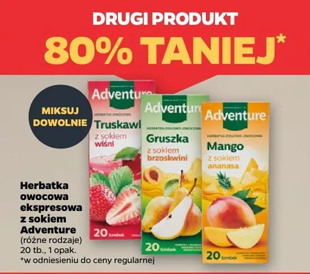 Herbatka owocowa ekspresowa z sokiem Adventure promocja w Netto