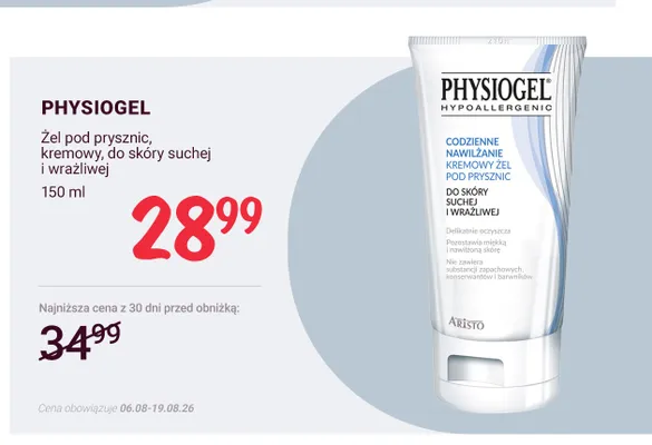 Kremowy żel pod prysznic Physiogel Codzienne Nawilżanie do skóry suchej i wrażliwej promocja w Rossmann