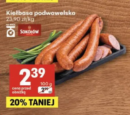 Kiełbasa podwawelska Sokołów promocja w Delikatesy Centrum