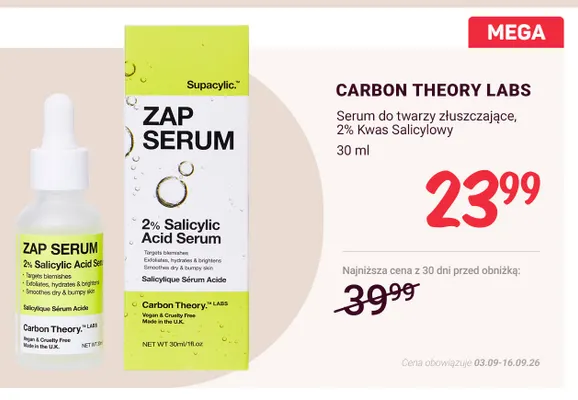 Serum do twarzy złuszczające 2% kwas salicylowy Carbon Theory Labs promocja w Rossmann