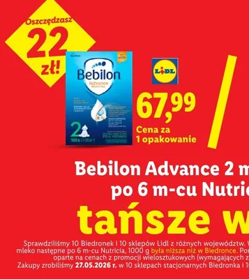 Mleko następne Bebilon Advance 2 po 6 m-cu Nutricia promocja w Lidl