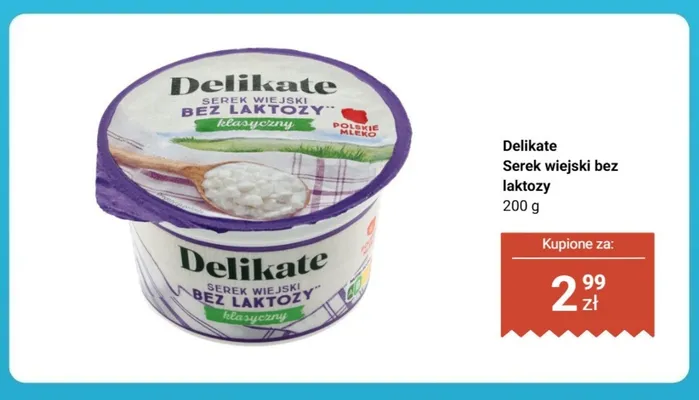 Serek wiejski bez laktozy Delikate promocja w Biedronka