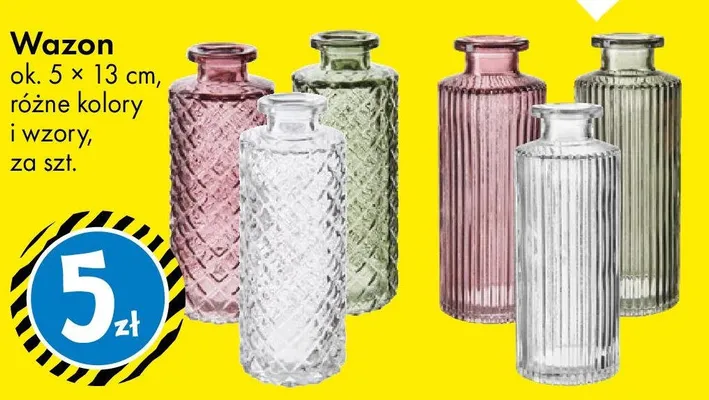 Wazon ok. 5 × 13 cm, różne kolory i wzory promocja w Tedi