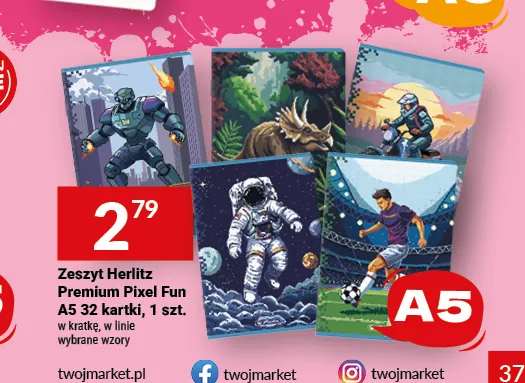 Zeszyt Herlitz Premium Pixel Fun A5 32 kartek promocja w Twój Market