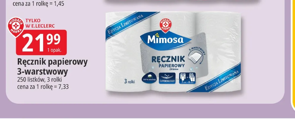 Ręcznik papierowy 3-warstwowy promocja w Leclerc
