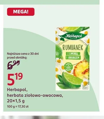 Herbata ziołowo-owocowa Rumianek z Limonką i Ananasem Herbapol promocja w Rossmann