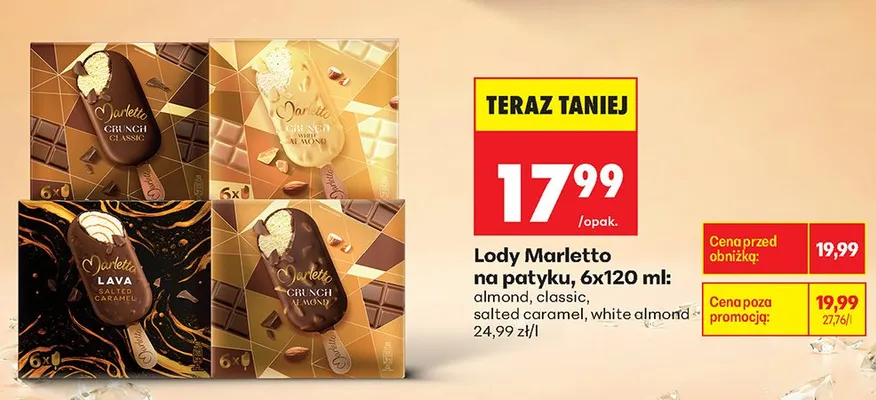 Lody na patyku Marletto classic 6-pak 120ml promocja w Biedronka