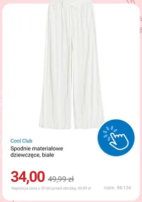 Spodnie materiałowe dziewczęce Cool Club białe promocja w Smyk