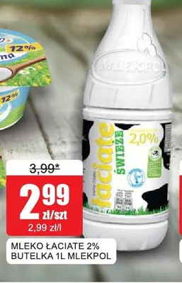 Mleko świeże Łaciate 2% Mlekpol promocja w Bingo