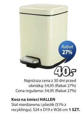 Kosz na śmieci HALLEN promocja w Jysk
