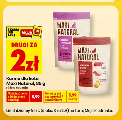 Karma dla kota cielęcina z jagnięciną Maxi Natural promocja w Biedronka