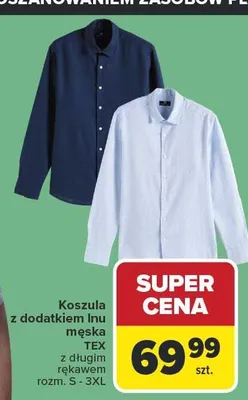 Koszula z dodatkiem lnu męska TEX z długim rękawem rozm. S-3XL promocja w Carrefour