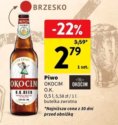 Piwo Okocim O.K. butelka zwrotna promocja w Intermarche