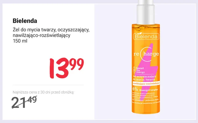 Żel do mycia twarzy oczyszczający nawilżająco-rozświetlający Bielenda promocja w Rossmann