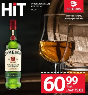 Whisky Jameson 40% 700ML promocja w Selgros