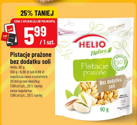 Pistacje prażone bez dodatku soli promocja w POLOmarket