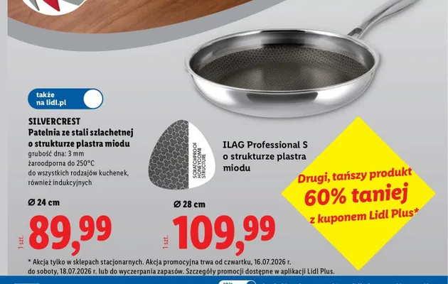 Patelnia ze stali szlachetnej o strukturze plastra miodu Ø 24 cm Silvercrest promocja w Lidl