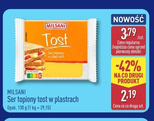 Ser topiony tost w plastrach Milsani promocja w Aldi