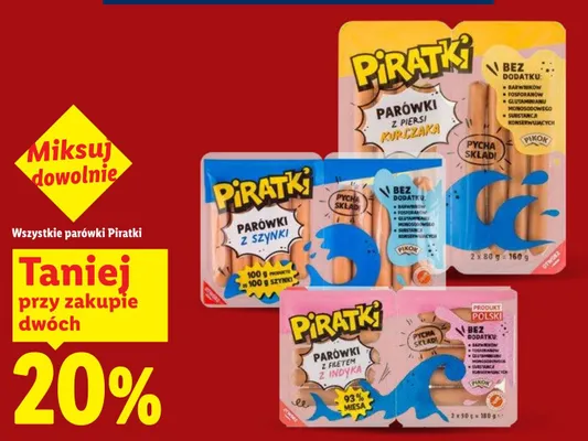 Parówki z piersi kurczaka Piratki Pikok 2-pak 80g promocja w Lidl