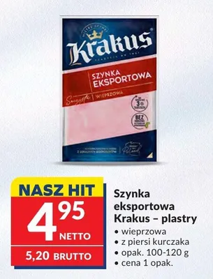 Szynka eksportowa Krakus wieprzowa plastry promocja w Makro