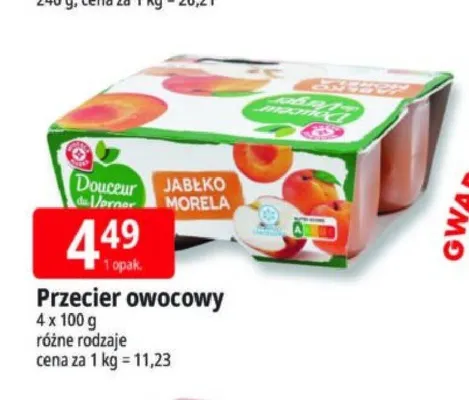 Przecier owocowy jabłko morela Douceur du Verger 4-pak 100 g promocja w Leclerc