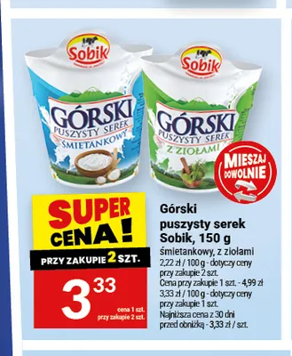 Górski puszysty serek z ziołami Sobik promocja w Twój Market