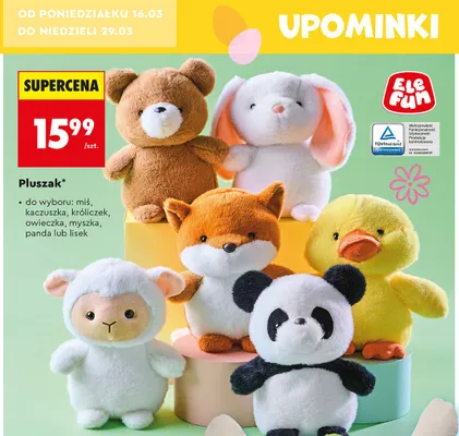 Pluszak do wyboru: miś, kaczuszka, króliczek, owieczka, myszka, panda lub lisek promocja w Biedronka