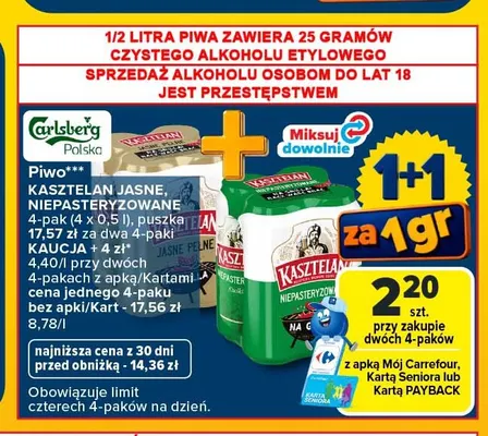 Piwo Kasztelan 4-pak promocja w Carrefour