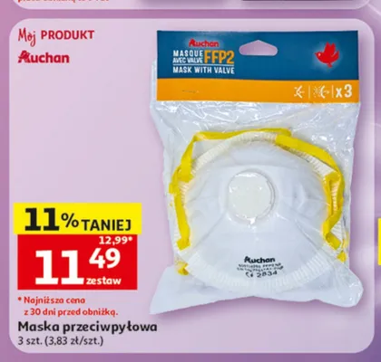 Maska przeciwpyłowa Auchan 3-pak promocja w Auchan