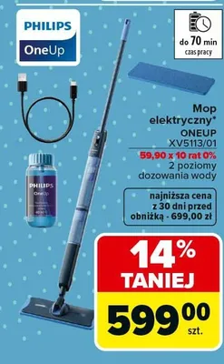 Mop elektryczny OneUp XV5113/01 2 poziomy dozowania wody promocja w Carrefour