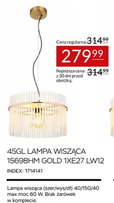 45GL lampa wisząca 15698HM Gold 1xE27 LW12 promocja w Abra Meble