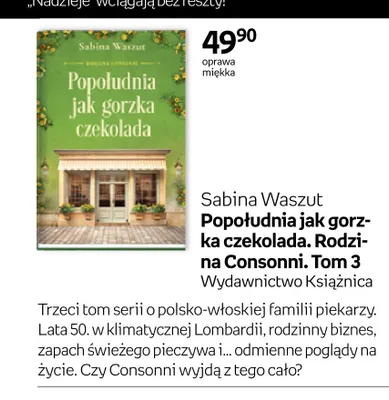 Książka Popołudnia jak gorzka czekolada. Rodzina Consonni. Tom 3 Sabina Waszut promocja w Empik