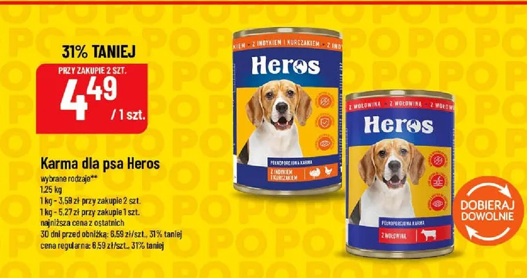 Karma dla psa Heros z wołowiną promocja w POLOmarket