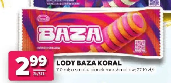 Lody Baza Koral o smaku pianek marshmallow promocja w Stokrotka