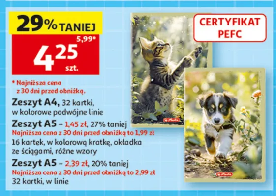 Zeszyt A5 16-kartkowy w kolorową kratkę ze ściągami promocja w Auchan
