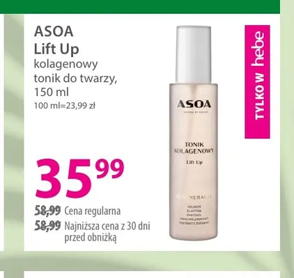 Lift Up kolagenowy tonik do twarzy Asoa promocja w Hebe