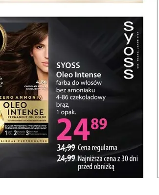Farba do włosów bez amoniaku 4-86 czekoladowy brąz Oleo Intense Syoss promocja w Hebe
