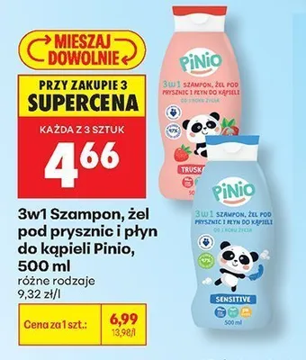 3w1 Szampon, żel pod prysznic i płyn do kąpieli Pinio Truskawka promocja w Biedronka