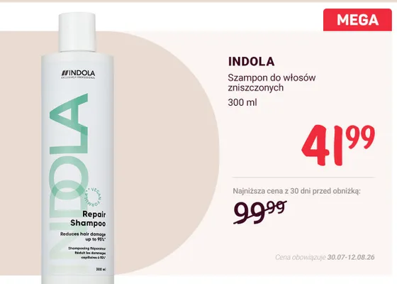 Szampon do włosów zniszczonych Indola promocja w Rossmann