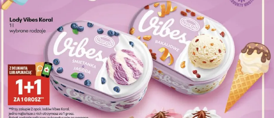 Lody Vibes śmietanka jagoda promocja w Delikatesy Centrum