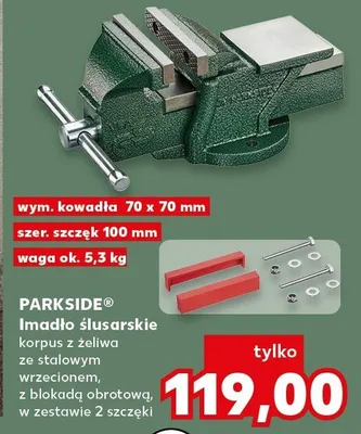 Imadło ślusarskie korpus z żeliwa ze stalowym wrzecionem, 2 kłódką zabezpieczającą, w zestawie 2 szczęki promocja w Kaufland