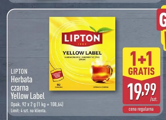 Herbata czarna Lipton Yellow Label promocja w Aldi