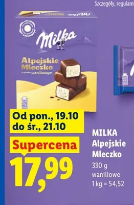 Alpejskie Mleczko waniliowe Milka promocja w Lidl