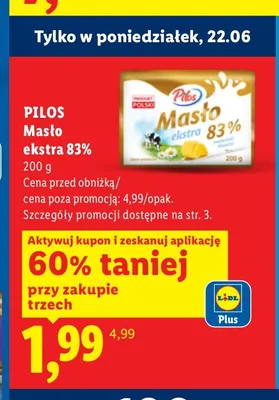 Masło ekstra 83% Pilos promocja w Lidl